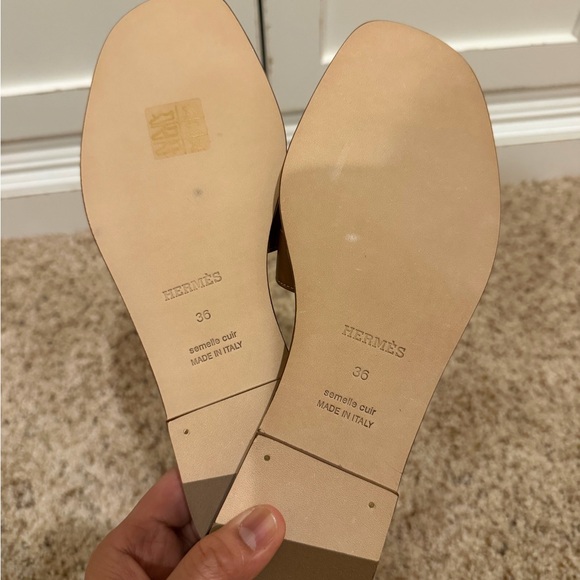 Hermes Tan Brown Oran H Slide Leather Sandals - Picture 8 of 12